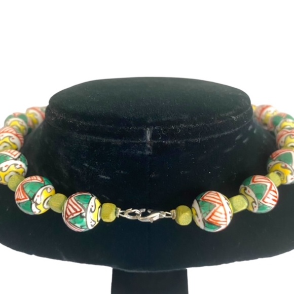 Handcrafted Painted Ceramic Beads Necklace - Picture 3 of 7